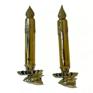 Set Of 2 Gold Shiny‎ Candle Clip On German Glass Christmas Ornament